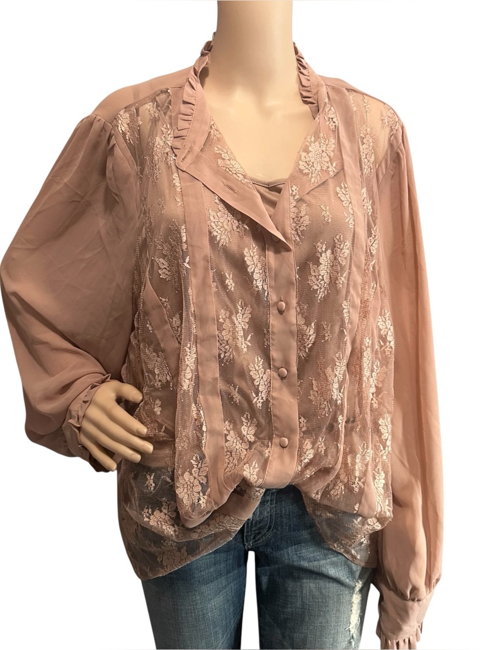 CATO Plus Size Sheer Lace Blouse with built in Cami Sz 22/24